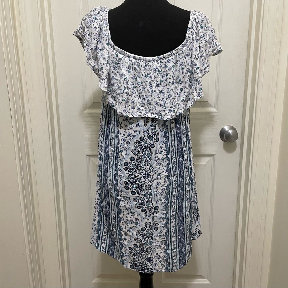 Wallflower Boho Floral Print Dress White & Blue Women's Size Medium Cottage - Picture 3 of 7